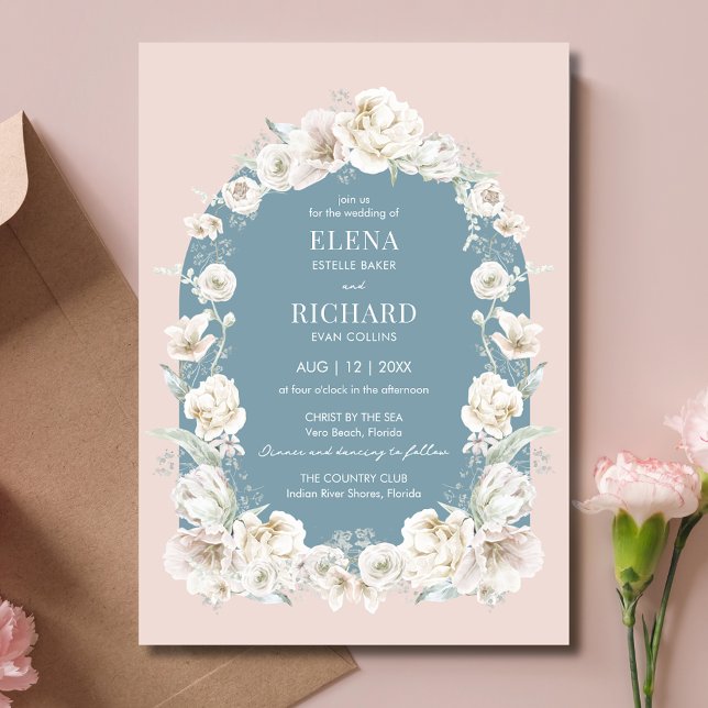 Blush Pink Blue Floral Garden Wedding Invitation (Blush Pink Blue Floral Garden Wedding Invitation)