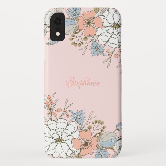 Blush Pink Blue Floral Personalized Case-Mate iPhone Case (Back)