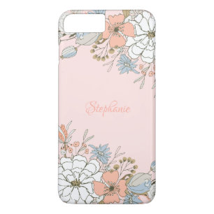 Blush Pink Blue Floral Personalized Case-Mate iPhone Case