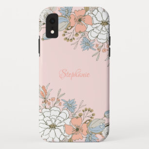 Blush Pink Blue Floral Personalized iPhone XR Case