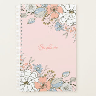 Blush Pink Blue Floral Personalized Planner