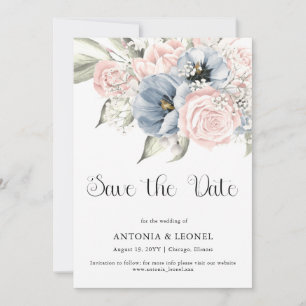 Blush Pink Blue Floral Wedding Save the date
