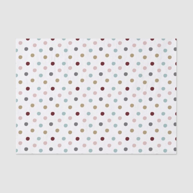 Blush Pink & Blue, Gold, Wine Red Polka Dots Tissue Paper (Front)