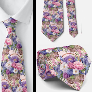 Blush Pink Blue Purple Violet Flowers Floral Tie