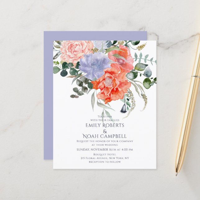 Blush Pink & Blue Watercolor Floral Wedding (Front/Back In Situ)