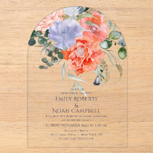 Blush Pink & Blue Watercolor Floral Wedding Acrylic Invitations