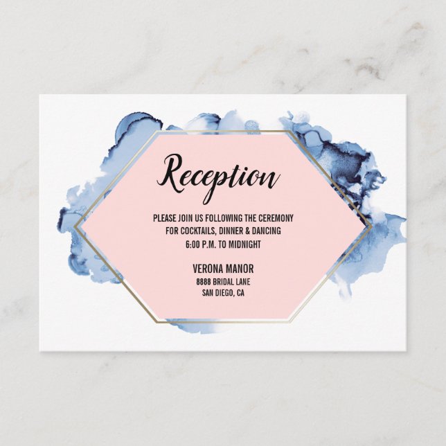 Blush Pink Blue Watercolor with Gold Frame Enclosure Card (Front)