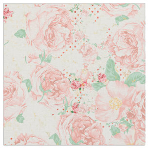 Blush pink bohemian vintage flowers pastel roses fabric