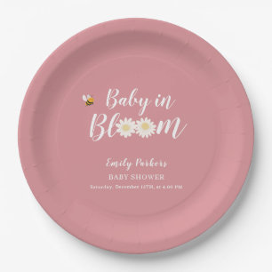 Blush Pink Boho Daisy Floral Baby In Bloom Shower Paper Plate