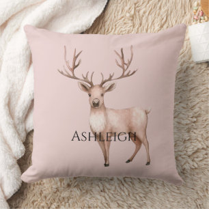 Blush Pink Boho Deer Tree Throw Pillow