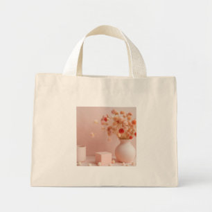 Blush Pink  Boho Dried Flowers Mini tote bag 