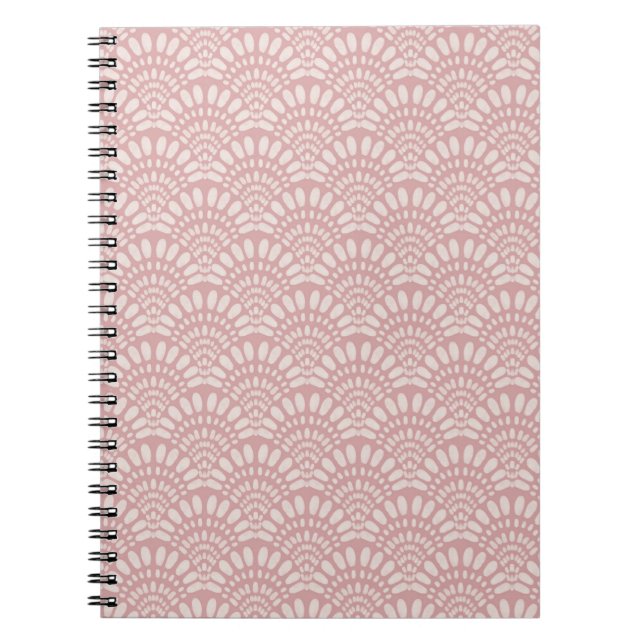 Blush Pink Boho Fan Pattern Soft Watercolour Notebook (Front)