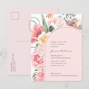 Blush pink boho floral chic girly garden bridal  invitation postcard