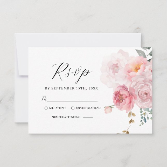 Blush Pink Boho Garden Elegant Floral Wedding RSVP Card (Front)