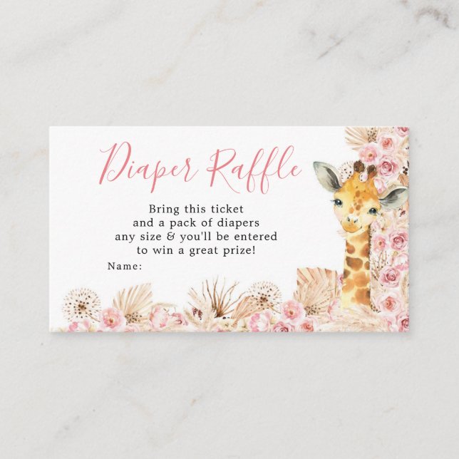 Blush Pink Boho Giraffe Baby Shower Diaper Raffle Enclosure Card (Front)