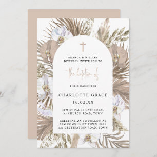 Blush Pink Boho Palm Floral Arch Baptism Invitatio Invitation