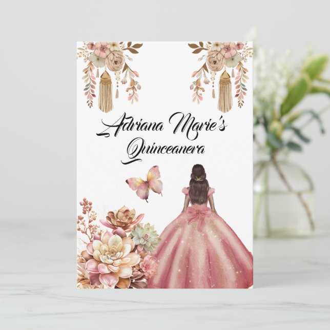 Blush Pink Boho Quinceanera Invitation (Standing Front)