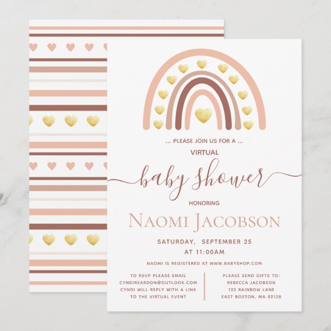 Blush Pink Boho Rainbow Baby Shower Invitation (Front/Back)