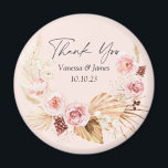 Blush PInk  Boho Watercolor Floral  thank you Magn Magnet<br><div class="desc">Blush PInk watercolor Boho Floral Pampas Grass Wedding favour magnet</div>