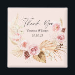 Blush PInk  Boho Watercolor Floral  thank you Magnet<br><div class="desc">Blush PInk watercolor Boho Floral Pampas Grass Wedding favour magnet</div>