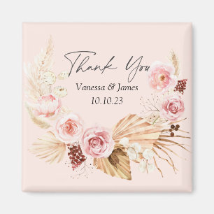 Blush PInk  Boho Watercolor Floral  thank you Magnet
