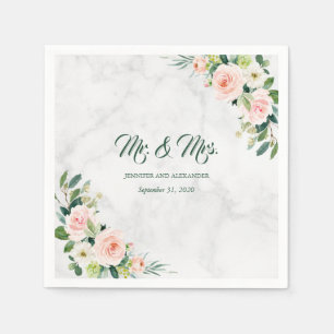 Blush Pink Boho Watercolor Wedding Mr and Mrs Napkin