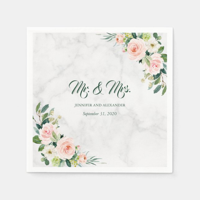 Blush Pink Boho Watercolor Wedding Mr and Mrs Napkin (Front)