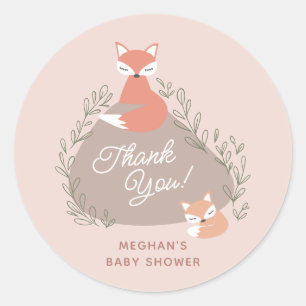 Blush Pink Boho Woodland Foxes Baby Shower Classic Round Sticker