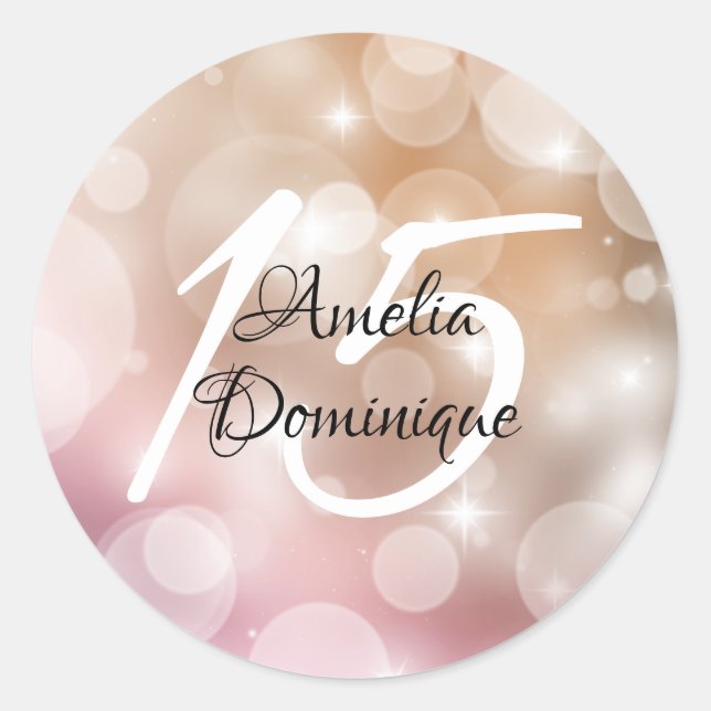 Blush Pink Bokeh Quinceanera Classic Round Sticker (Front)