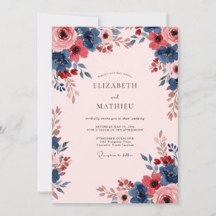 Blush Pink Bold Botanical Wedding Invitation