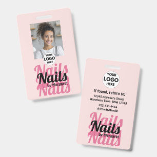 Blush Pink Bold Logo Employee Photo Nail Salon Badge