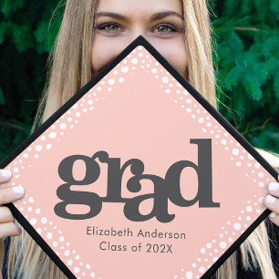 Blush pink bold simple modern grey typography name graduation cap topper