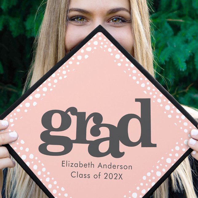 Blush pink bold simple modern grey typography name graduation cap topper (Creator Uploaded)