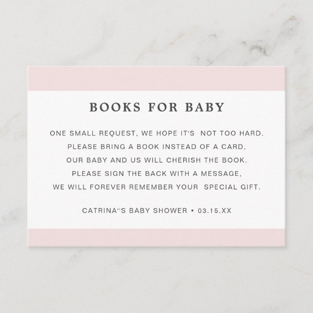 Blush Pink Book Request Baby Shower Enclosure Card (Front)