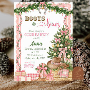 Blush Pink Boots and Bows Girl Christmas Party Invitation