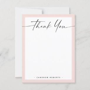 Blush pink border custom logo thank you note card
