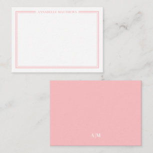 Blush Pink Border Minimalist Name Monogram Card