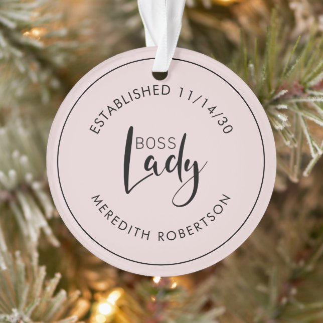 Blush Pink Boss Lady Logo Established Date Ornament (Tree)