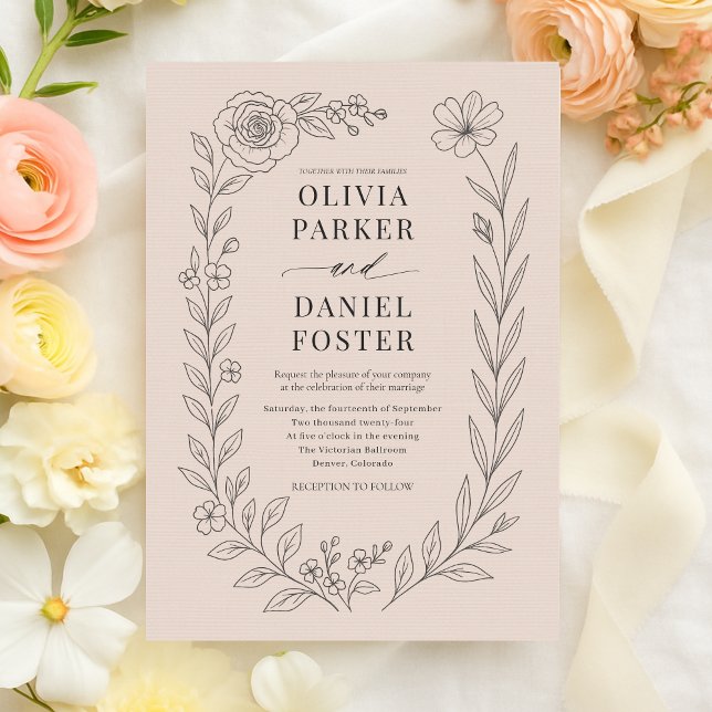 Blush Pink Botanical Floral Wedding Invitation (Creator Uploaded)