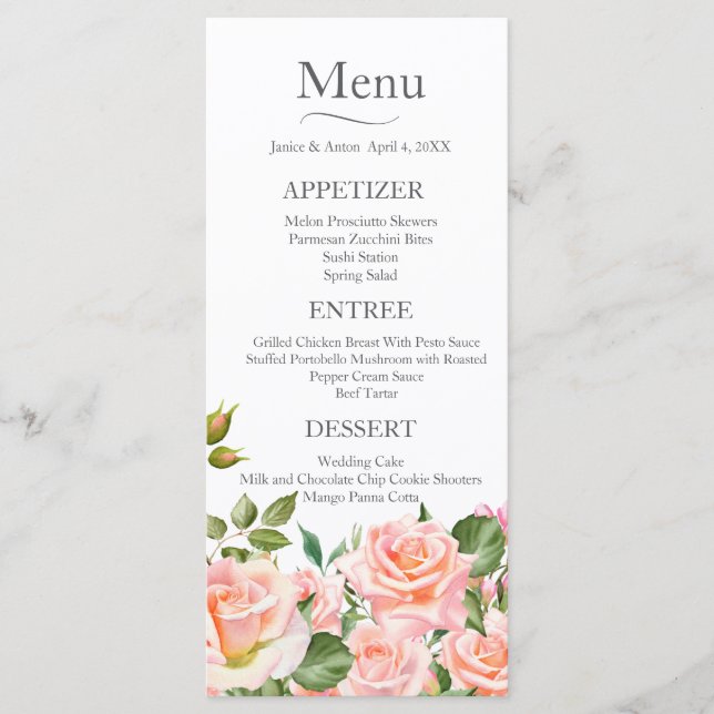 Blush Pink Botanical  Wedding Menu (Front)