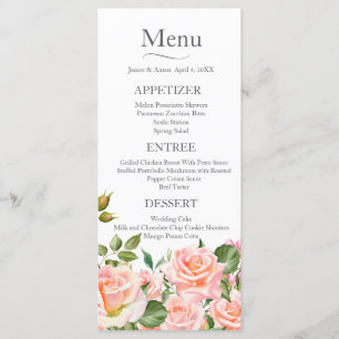 Blush Pink Botanical Wedding Menu