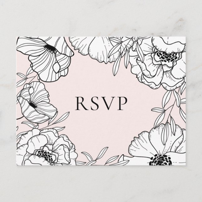 Blush Pink Botanical Wedding RSVP Postcard II (Front)