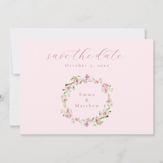Blush Pink Botanical Wreath QR Save The Date (Front)
