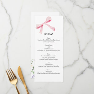 Blush pink bow and flowers Menu card custom names