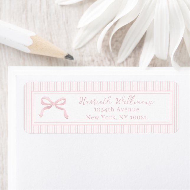 Blush Pink Bow and Stripes Border Return Address (Insitu)