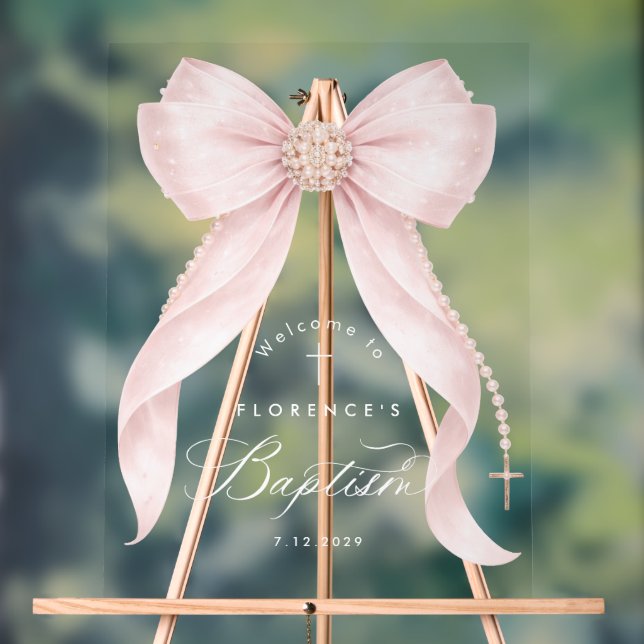 Blush pink Bow baby Girl Baptism Welcome (Neutre)