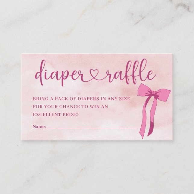 Blush Pink Bow Baby Shower Diaper Raffle Enclosure Card (Front)