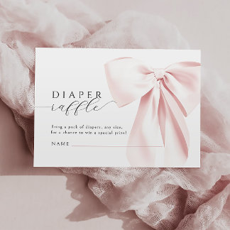 Blush Pink Bow Baby Shower Diaper Raffle  Enclosure Card