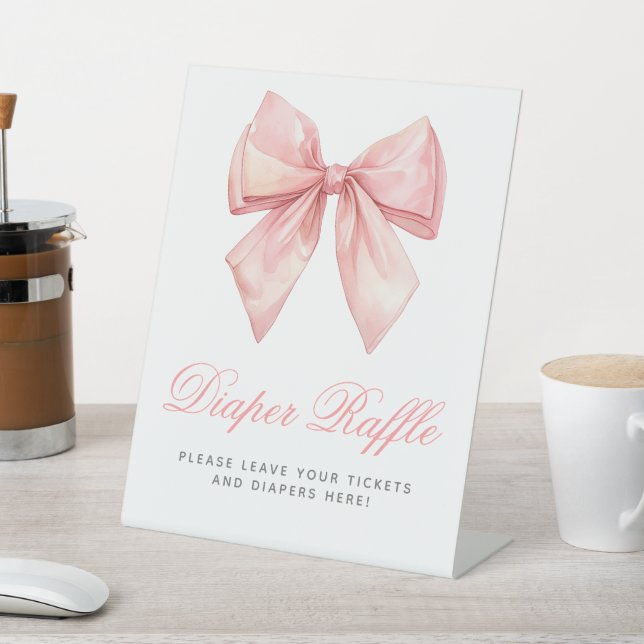 Blush Pink Bow Baby Shower Diaper Raffle Sign (In SItu)