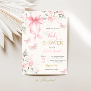 Blush Pink Bow Baby Shower Girl Invitation